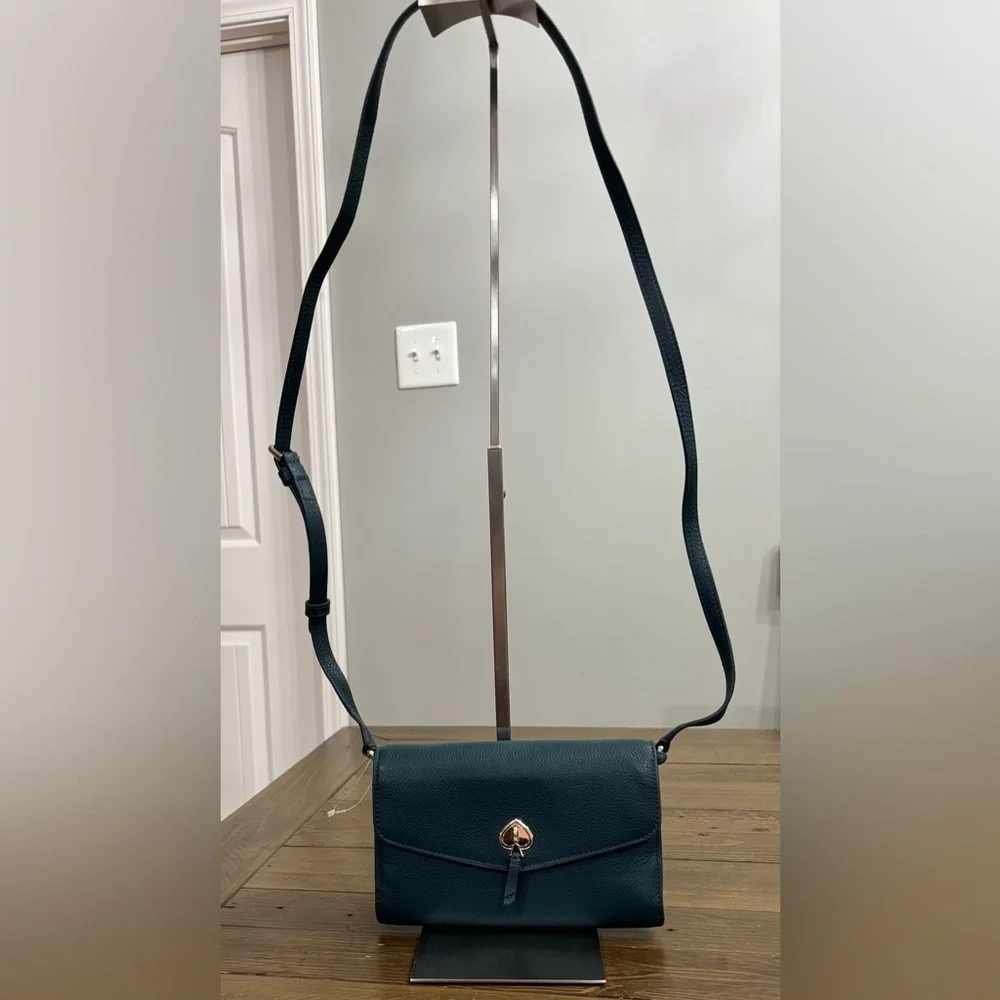 Kate Spade Marti Pebbled Leather Convertible Wallet Crossbody Peacock Sapphir
